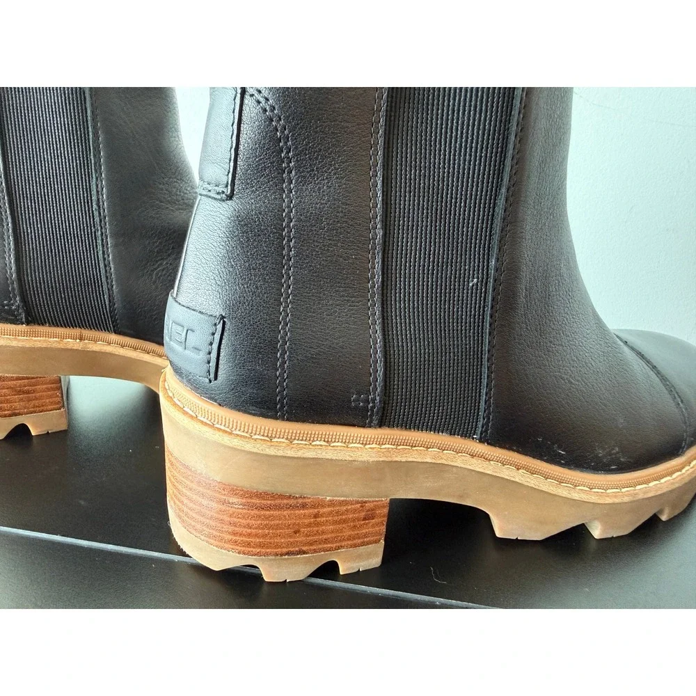 Sorel Joan Now Chelsea Boots Womens 11 Black Leather Lug Sole Block Heel